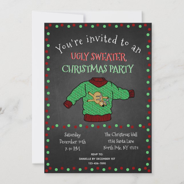Chalkboard Ugly Sweater jul Party Inbjudningar (Framsida)