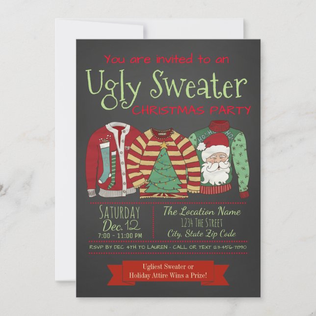 Chalkboard Ugly Sweater-julfest-inbjudan Inbjudningar (Framsida)