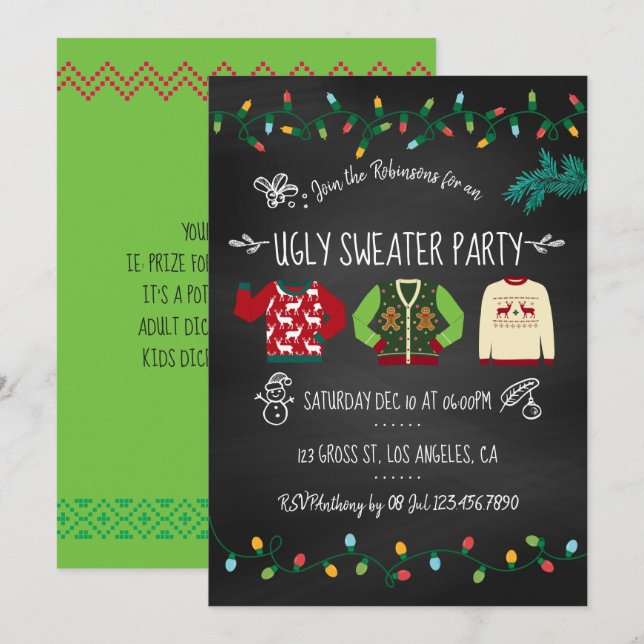 Chalkboard Ugly Sweater-julfest-inbjudan Inbjudningar (Fram/baksida)