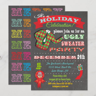 Chalkboard Ugly Sweater-julfest-inbjudan Inbjudningar