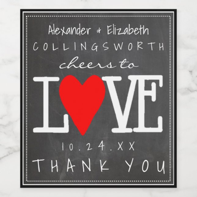 Chalkboard-utseendet på etiketten Kärlek Vin Flask Vinflaska Etikett (Singel etikett)