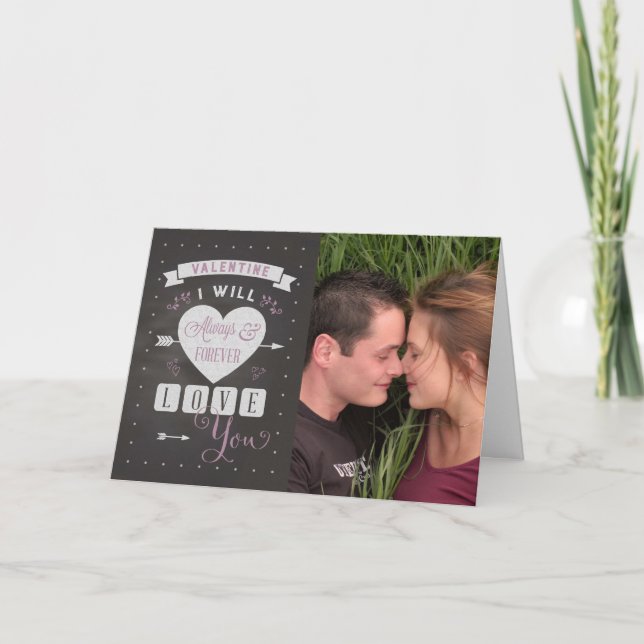 Chalkboard-Valentine, jag kommer alltid att kärlek Helgkort (Framsida)