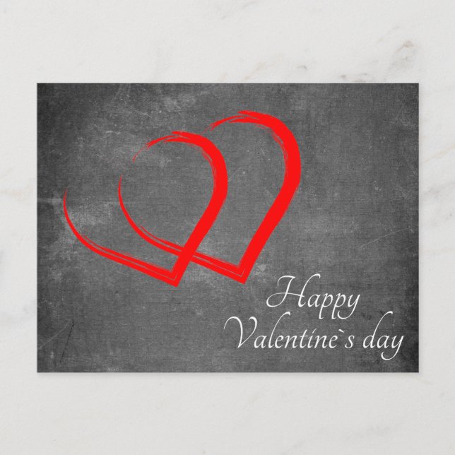 Chalkboard Valentine's Day Red Hearts Elegant Helg Vykort (Framsida)