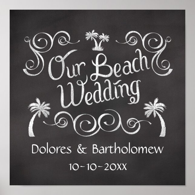 Chalkboard vår Beach Wedding Sign Poster (Framsidan)
