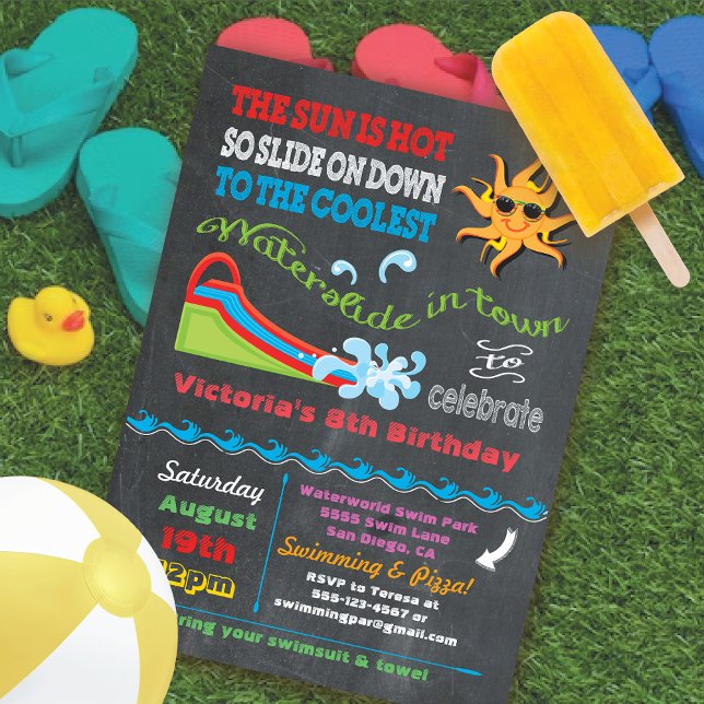 Chalkboard Vatten Bassäng födelsedagsfest Inbjudningar (Skapare uppladdad)