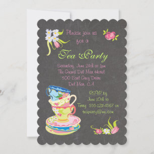 Chalkboard Victorian Stached Tea Kopp Tea Party Inbjudningar