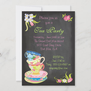 Chalkboard Victorian Stacks Tea Kopp-inbjudan Inbjudningar