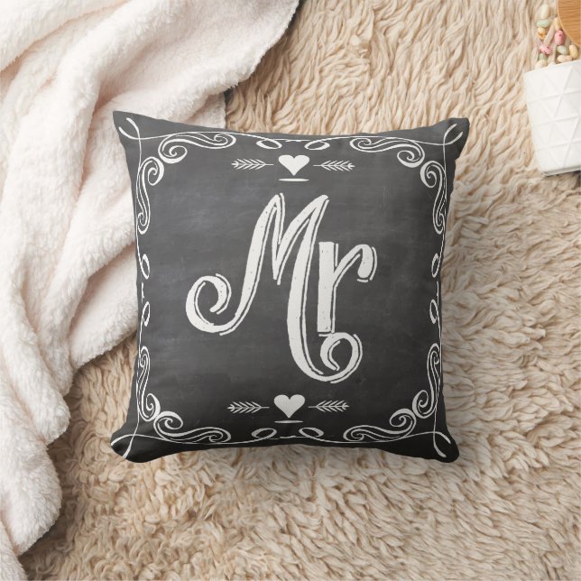Chalkboard Vintage Modern Groom Pillow Kudde (Filt)