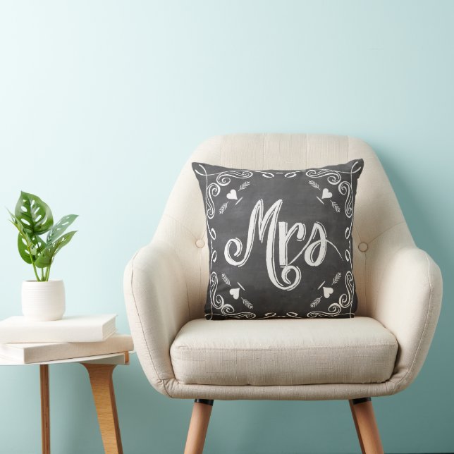Chalkboard Vintage Modern Mrs Brides Pillow Kudde (Stol)