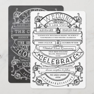 Chalkboard Vintage Modern Typography Bröllop Inbjudningar