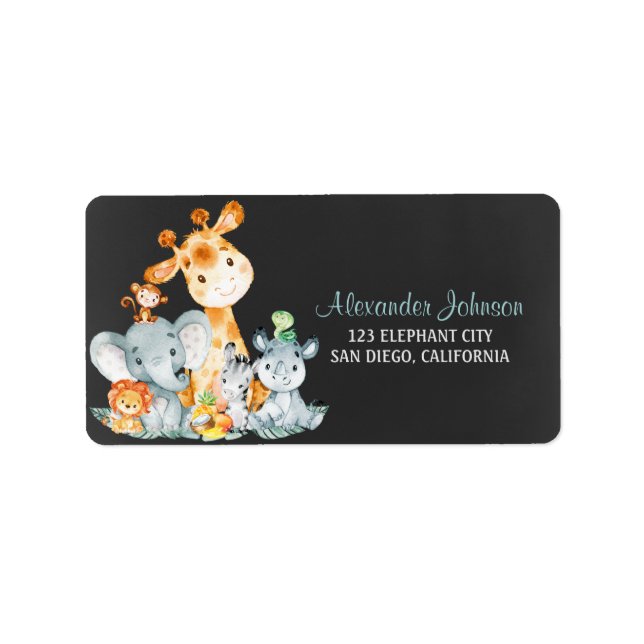 Chalkboard Watercol Cute Jungle Animals Adressetikett (Framsidan)