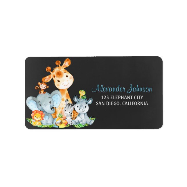 Chalkboard Watercol Cute Jungle Animals Adressetikett (Framsidan)