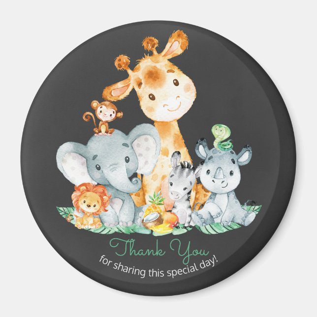 Chalkboard Watercol Cute Jungle Animals Tack Magnet (Framsidan)