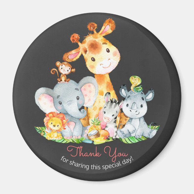 Chalkboard Watercol Cute Jungle Animals Tack Magnet (Framsidan)