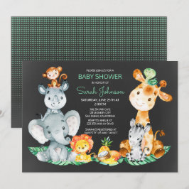 Chalkboard Watercol Cute Safari Jungle Baby Shower Inbjudningar