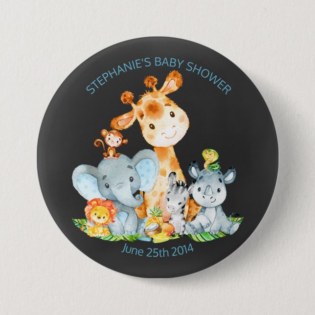 Chalkboard Watercol Cute Safari Jungle Baby Shower Knapp (Framsida)