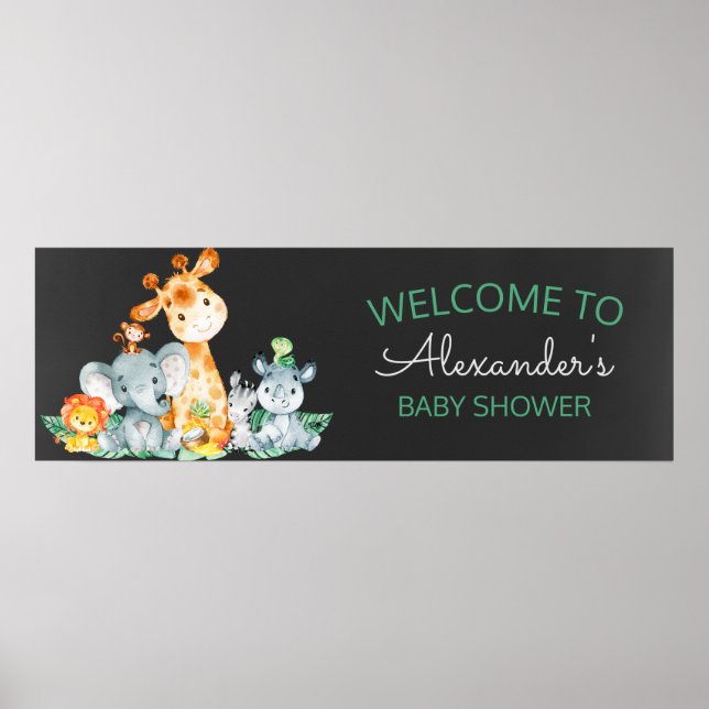 Chalkboard Watercol Cute Safari Jungle Baby Shower Poster (Framsidan)