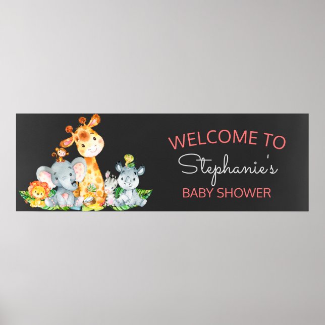 Chalkboard Watercol Cute Safari Jungle Baby Shower Poster (Framsidan)