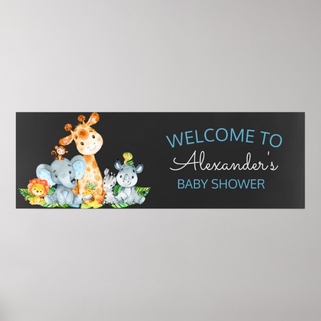 Chalkboard Watercol Cute Safari Jungle Baby Shower Poster (Framsidan)