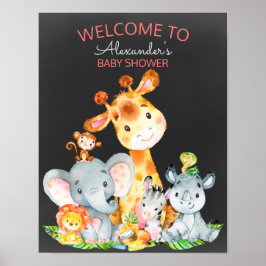 Chalkboard Watercol Cute Safari Jungle Baby Shower Poster