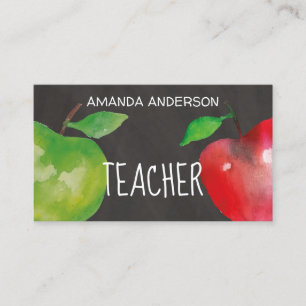 Chalkboard Watercolor Apples Modern Lärare Visitkort