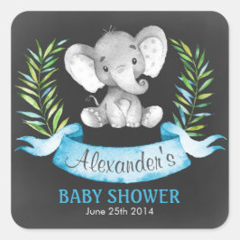 Chalkboard Watercolor Elephant Boy Shower Fyrkantigt Klistermärke