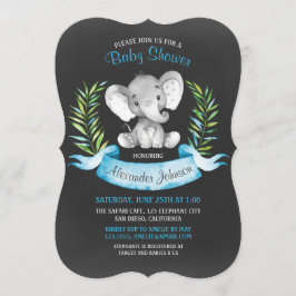 Chalkboard Watercolor Elephant Boy Shower Inbjudningar