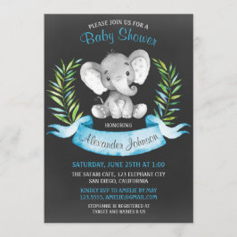 Chalkboard Watercolor Elephant Boy Shower Inbjudningar
