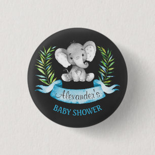 Chalkboard Watercolor Elephant Boy Shower Knapp