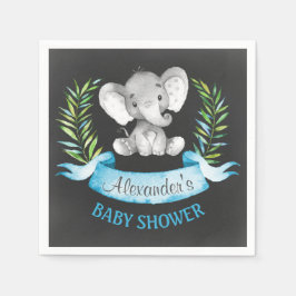 Chalkboard Watercolor Elephant Boy Shower Pappersservett