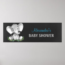 Chalkboard Watercolor Elephant Boy Shower Poster