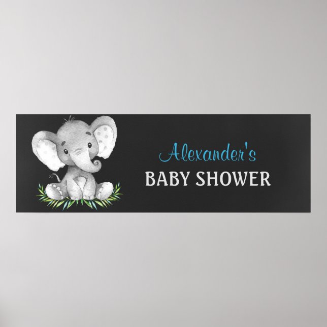 Chalkboard Watercolor Elephant Boy Shower Poster (Framsidan)