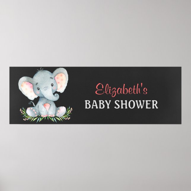 Chalkboard Watercolor Elephant Boy Shower Poster (Framsidan)