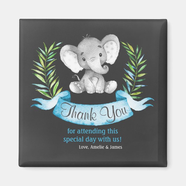 Chalkboard Watercolor Elephant Boy Tack Magnet (Framsidan)