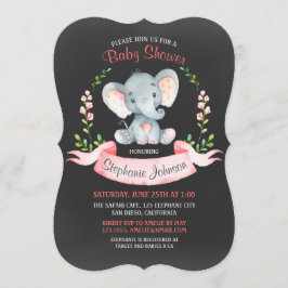 Chalkboard Watercolor Elephant Girl Baby Shower Inbjudningar