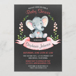 Chalkboard Watercolor Elephant Girl Baby Shower Inbjudningar