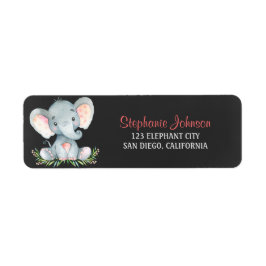 Chalkboard Watercolor Elephant Girl Returadress Etikett