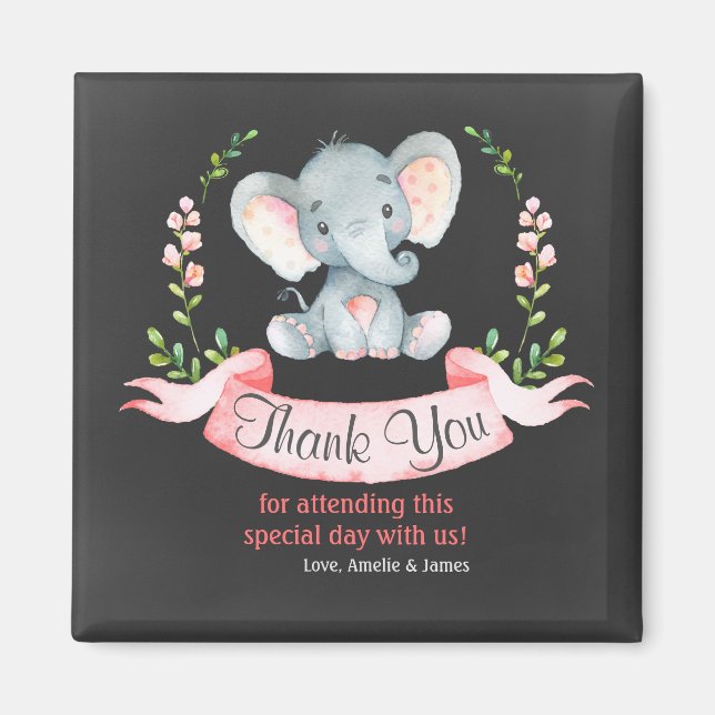 Chalkboard Watercolor Elephant Girl Tack Magnet (Framsidan)