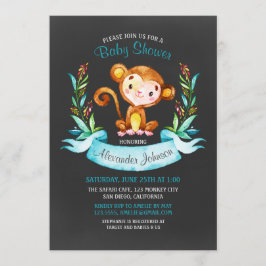 Chalkboard Watercolor Monkey Boy Shower Inbjudningar