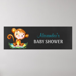 Chalkboard Watercolor Monkey Boy Shower Poster