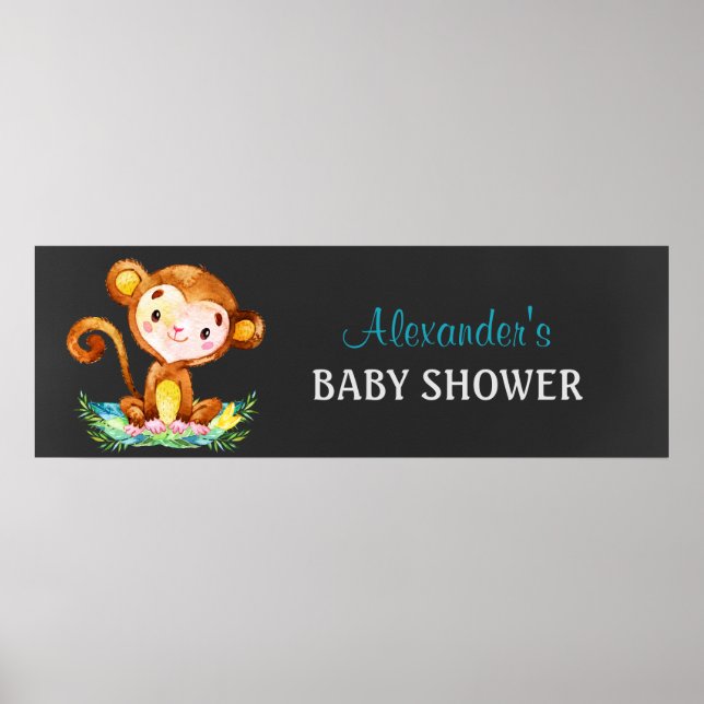 Chalkboard Watercolor Monkey Boy Shower Poster (Framsidan)