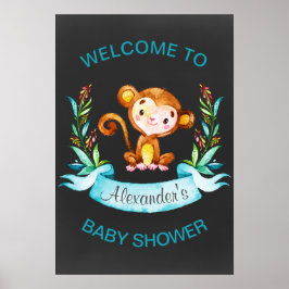 Chalkboard Watercolor Monkey Boy Shower Poster