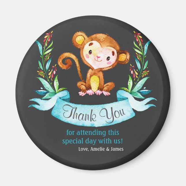 Chalkboard Watercolor Monkey Boy Tack Magnet (Framsidan)