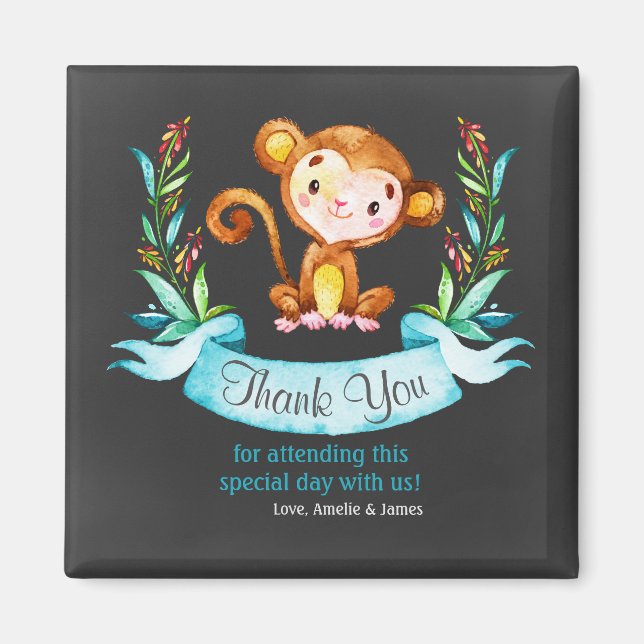 Chalkboard Watercolor Monkey Boy Tack Magnet (Framsidan)