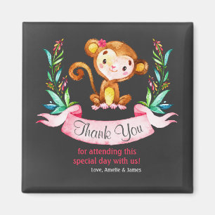 Chalkboard Watercolor Monkey Girl Tack Magnet