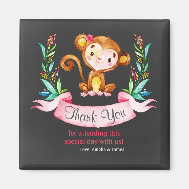 Chalkboard Watercolor Monkey Girl Tack Magnet (Framsidan)