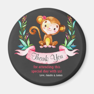 Chalkboard Watercolor Monkey Girl Tack Magnet