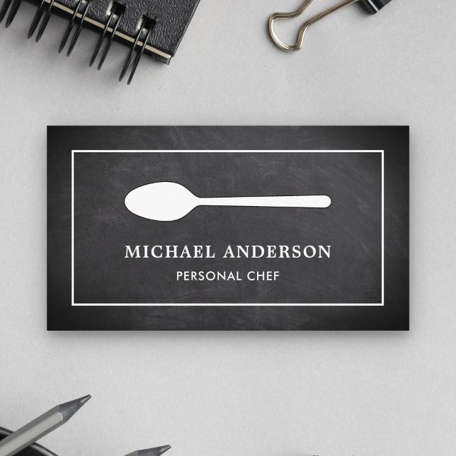 Chalkboard White Kitchen Spoon Personal Chef Visitkort (Skapare uppladdad)