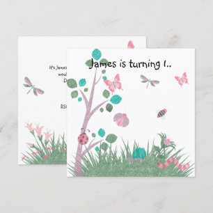 CHALKBOARD WHITE WOODLAND KRYP BUTTERFLIES BIRTHDA INBJUDNINGAR