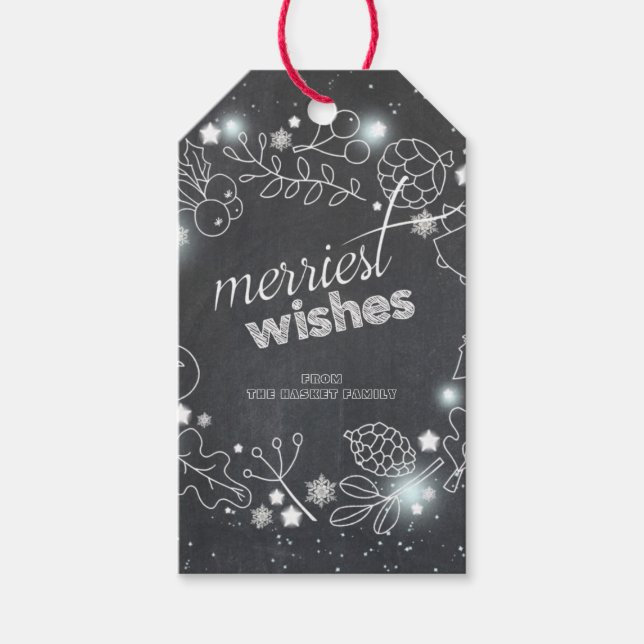 Chalkboard Winter Botanical jul-Helgdag Presentetikett (Framsidan)